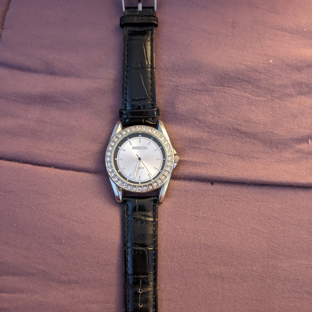 Manhattan watch with CZs around the face. Croton